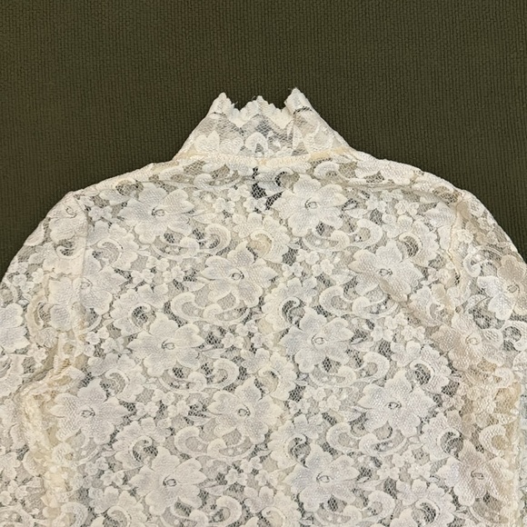 White Lace Mock Neck Button Up Blouse - Picture 11 of 15
